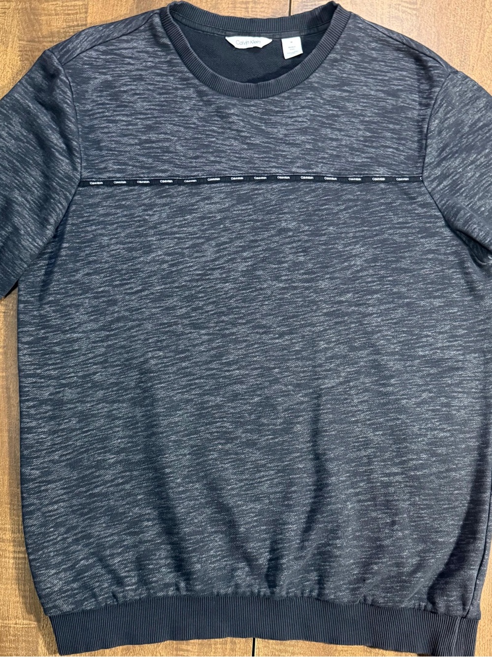 Calvin Klein Men’s Heathered Navy Short-Sleeve Crew Sweatshirt